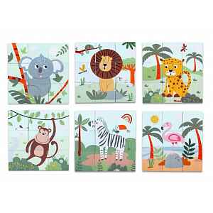 2Kids Toys Dřevěné kostky Safari, 9 dílů