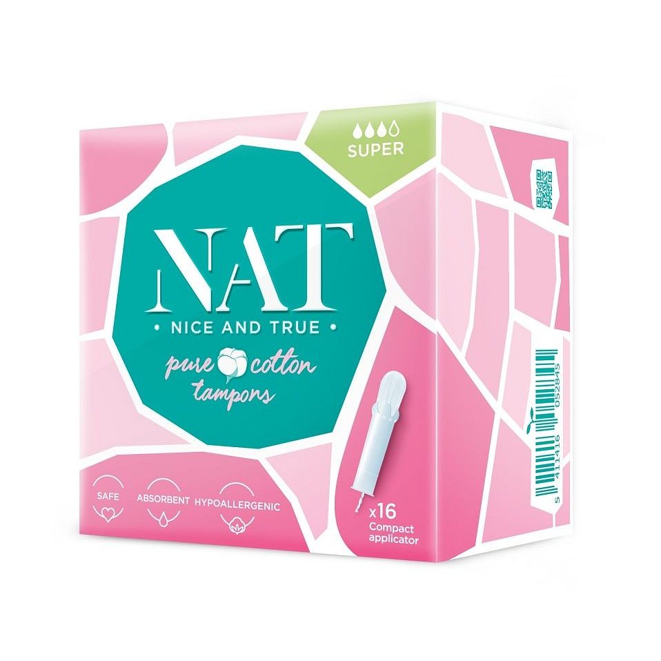 NAT nice & true Tampony z organické bavlny s aplikátorem super 16 ks