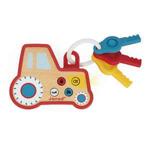Janod Sound and Light Tractor Keychain aktivity hračka ze dřeva 18m+ 1 ks