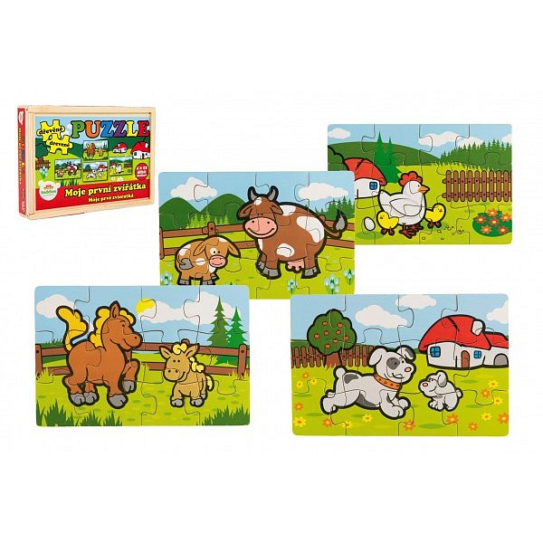 Teddies Puzzle dřevěné Moje první zvířátka 4x12 dílků 24m+