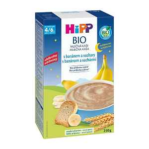 HiPP BIO Kaše mléčná na dobrou noc s banánem a suchary od uk. 4.-6. měsíce, 250g