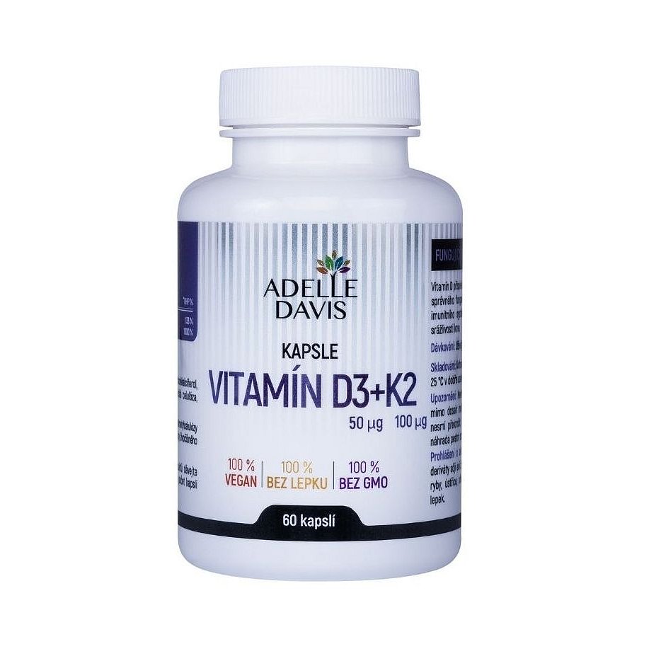 Adelle Davis Vitamín D3 50 mcg + K2 100 mcg 60 kapslí