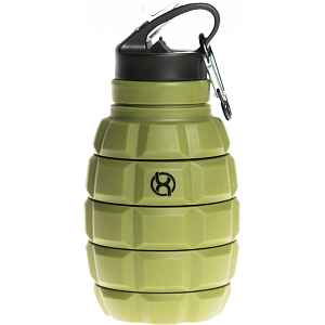 BrainMax Grenade bottle, skládací silikonová láhev na vodu, 580 ml Barva: Vojensky zelená