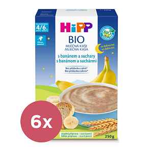 4x HiPP BIO Kaše mléčná na dobrou noc s banánem a suchary od uk. 4.-6. měsíce, 250g