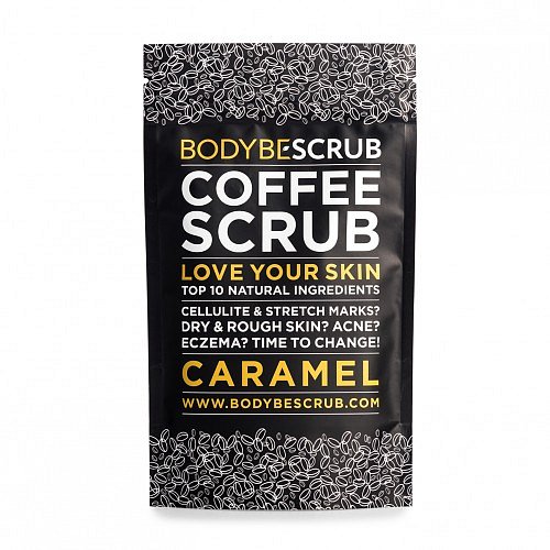 BODYBE Scrub Natural Coffee Peeling - Caramel přírodní kávový peeling na obličej a celé tělo s vůní Karamelu 100g