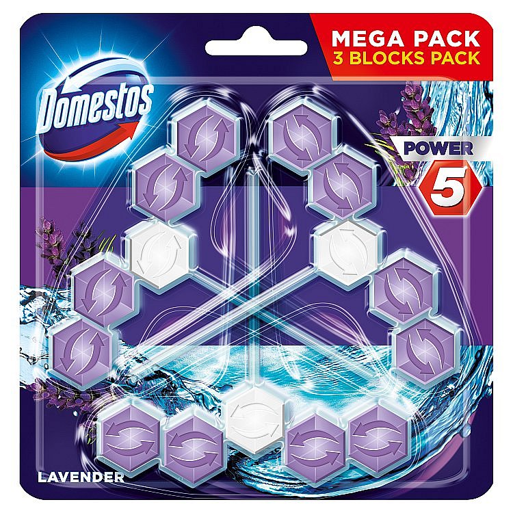 Domestos Power 5 Levandule tuhý WC blok 3 x 55 g