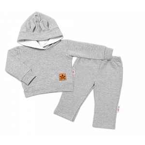 Baby Nellys Tepláková souprava s kapucí a oušky,, šedá, vel. 80