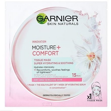 Garnier Moisture + Comfort superhydratační zklidňující textilní maska 32g
