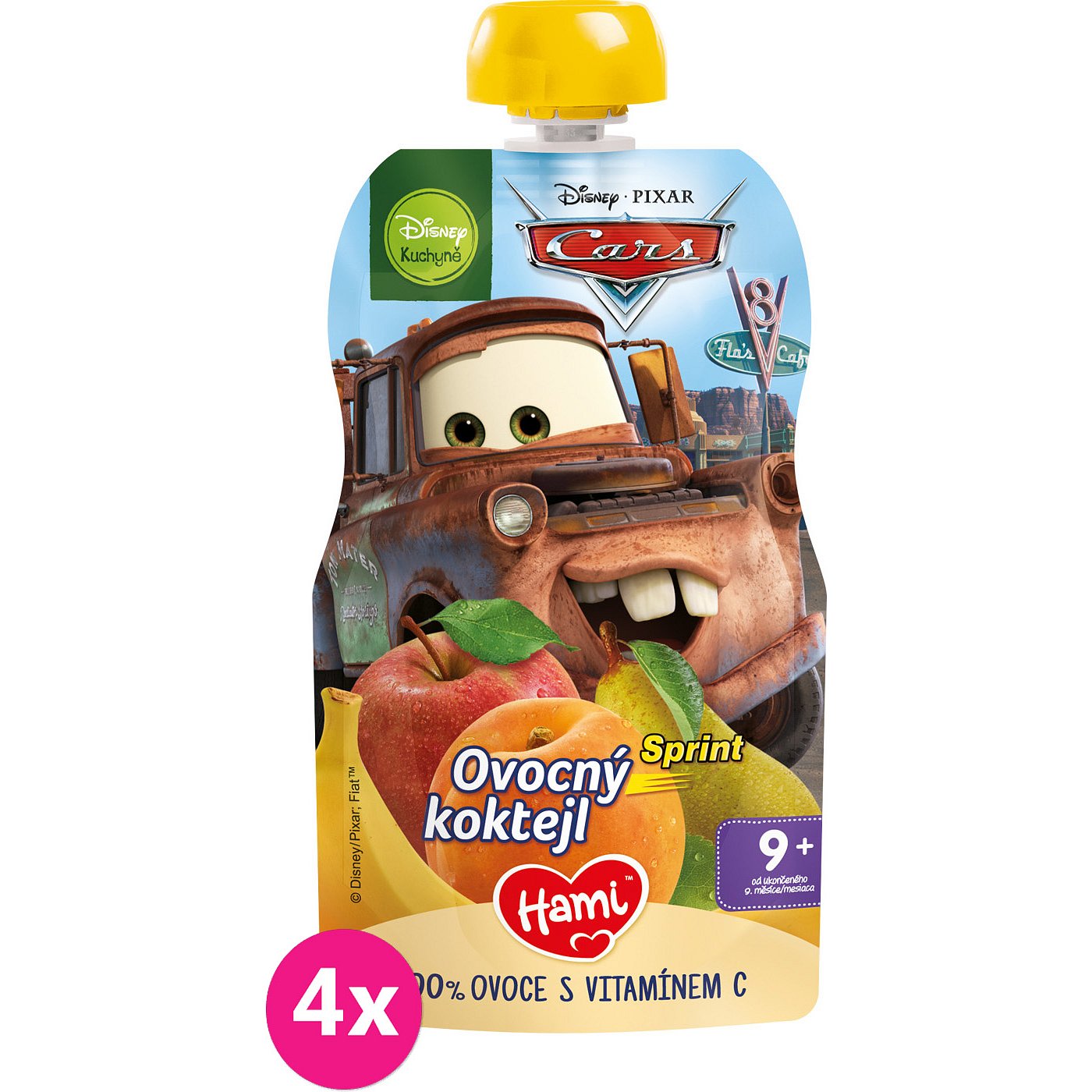 4x HAMI Disney Cars ovocná kapsička Sprint Ovocný koktejl 110 g, 9+
