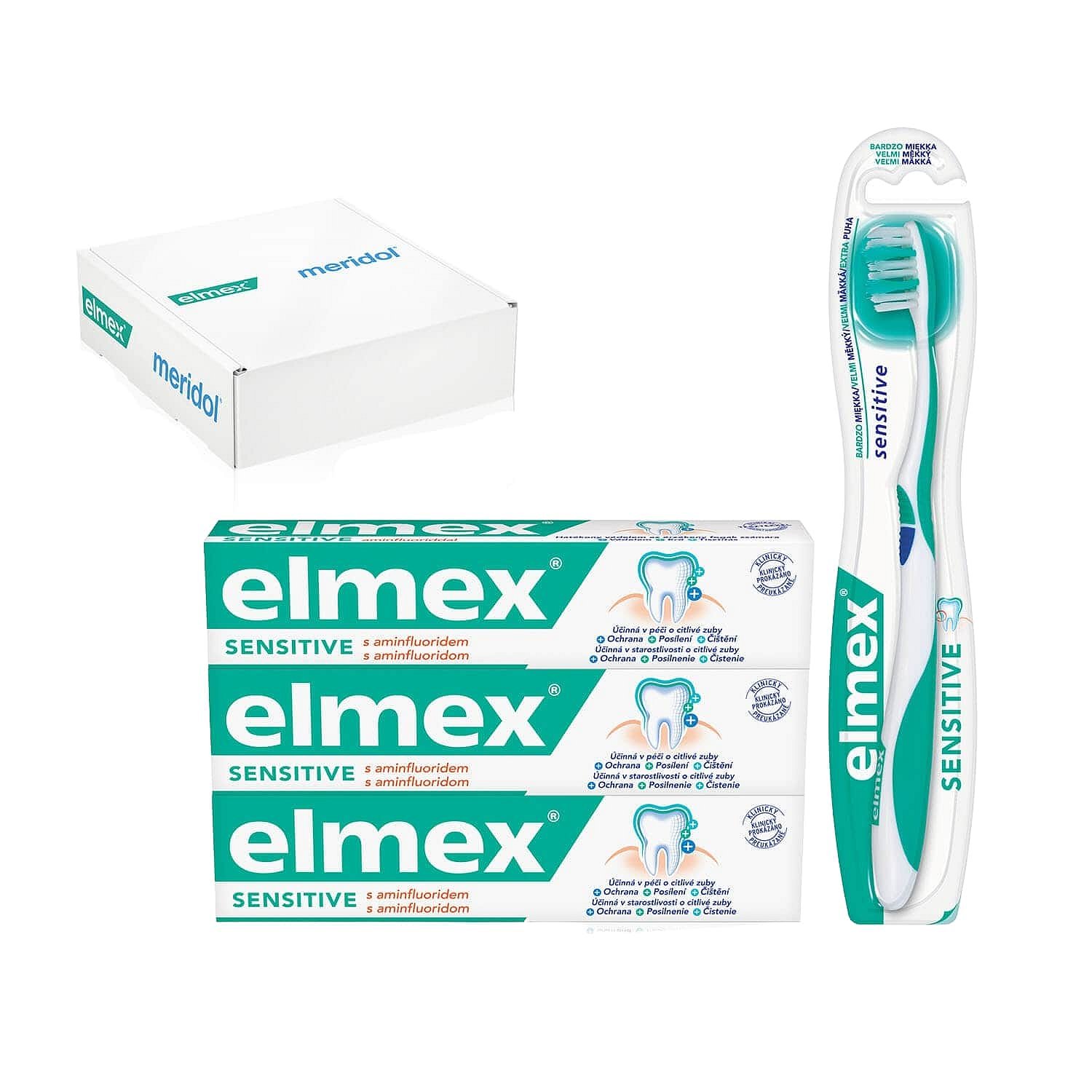 Elmex Sensitive set - 3ks zubní pasty a 1ks zubní kartáček)
