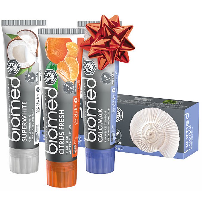 Vánoční Biomed Trio Superwhite & Citrus Fresh & Calcimax zubní pasty 3x100g