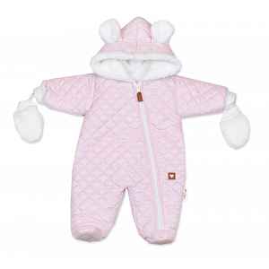 Baby Nellys Zimní prošívaná kombinéza s chlupáčkovou podšívkou + rukavičky, Love vel.  68