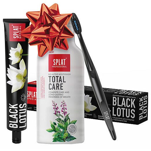 Vánoční Splat Trio Black Lotus & Total Care zubní pasta a voda s kartáčkem navíc 3ks