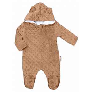 Baby Nellys Kombinézka/overálek MINKY s kapucí a oušky - karamel, hnědá, Vel. 80