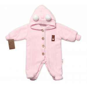 Baby Nellys Pletená kombinéza/overal LUX STAR s kožíškem - dvouvrstvá, sv. růžová