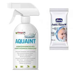 CHICCO Ubrousky vlhčené na dudlík 16 ks + AQUAINT 500 ml