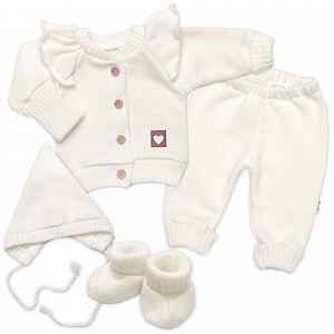 Baby Nellys Rostoucí pletená sada 4D Girl s volánkem Love, smetanová, vel. 68/74