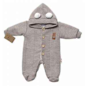 Baby Nellys Pletená kombinéza/overal LUX STAR s kožíškem - dvouvrstvá, béžová, vel. 68 vel.  68