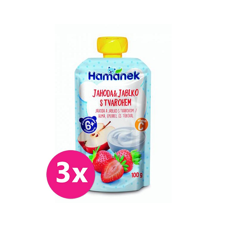 3x HAMÁNEK Jahoda & jablko s tvarohem 100 g
