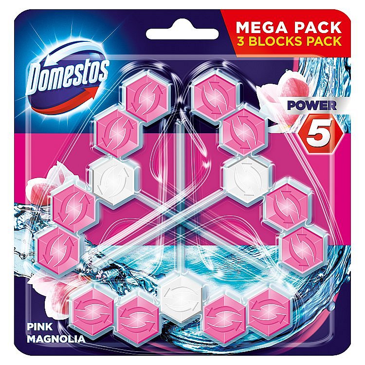 Domestos Power 5 Magnolia tuhý WC blok 3 x 55 g