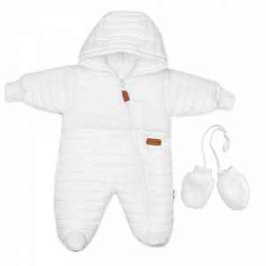 Baby Nellys Zimní prošívaná kombinéza s bavlněnou podšívkou, rukavičky, Made with Love, bílá