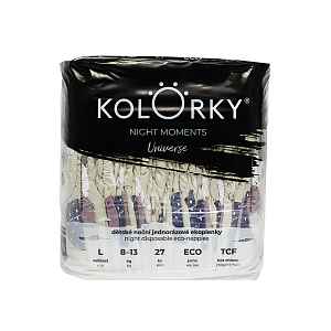 KOLORKY NIGHT MOMENTS Noční jednorázové eko plenky vel. L 8-13 kg 27 ks vesmír