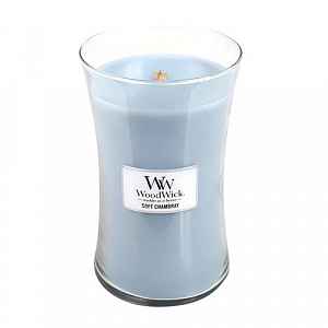 Woodwick Soft Chambray vonná svíčka 609,5 g s dřevěným knotem