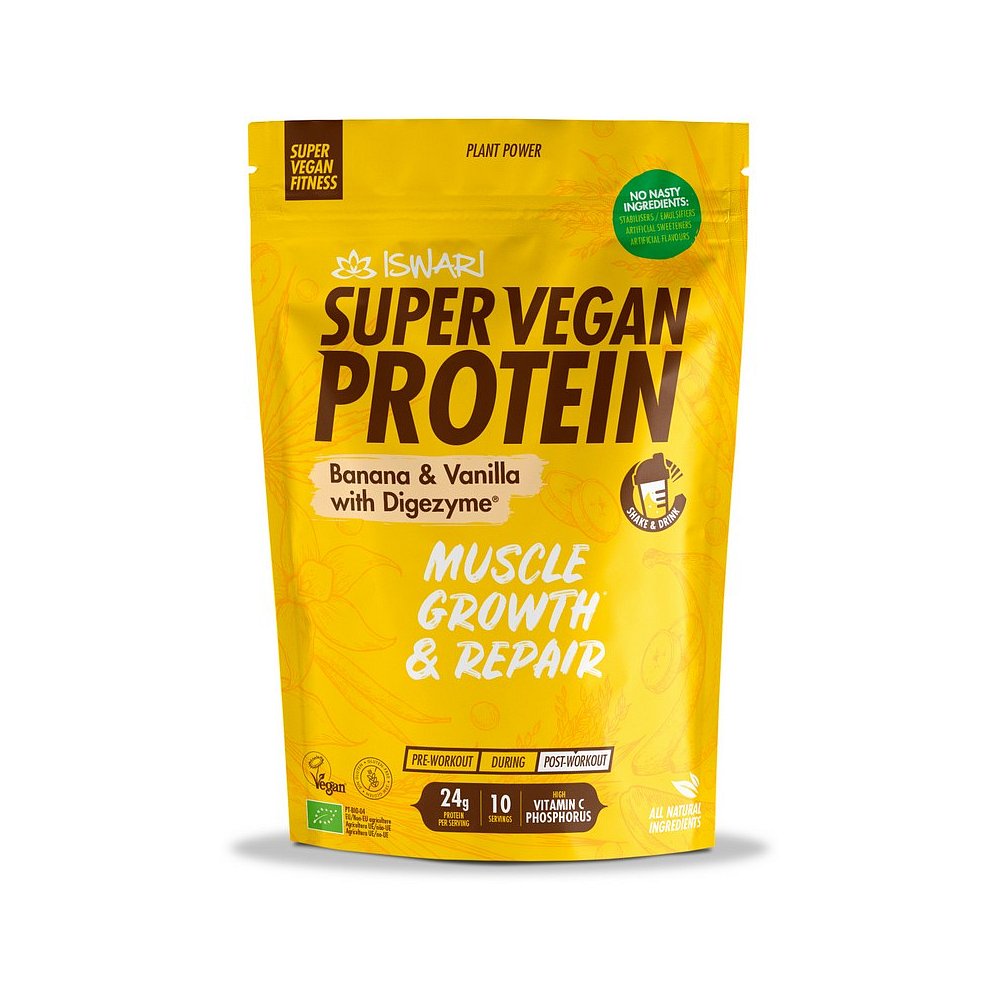ISWARI Super vegan protein Banán a vanilka BIO 350 gramů