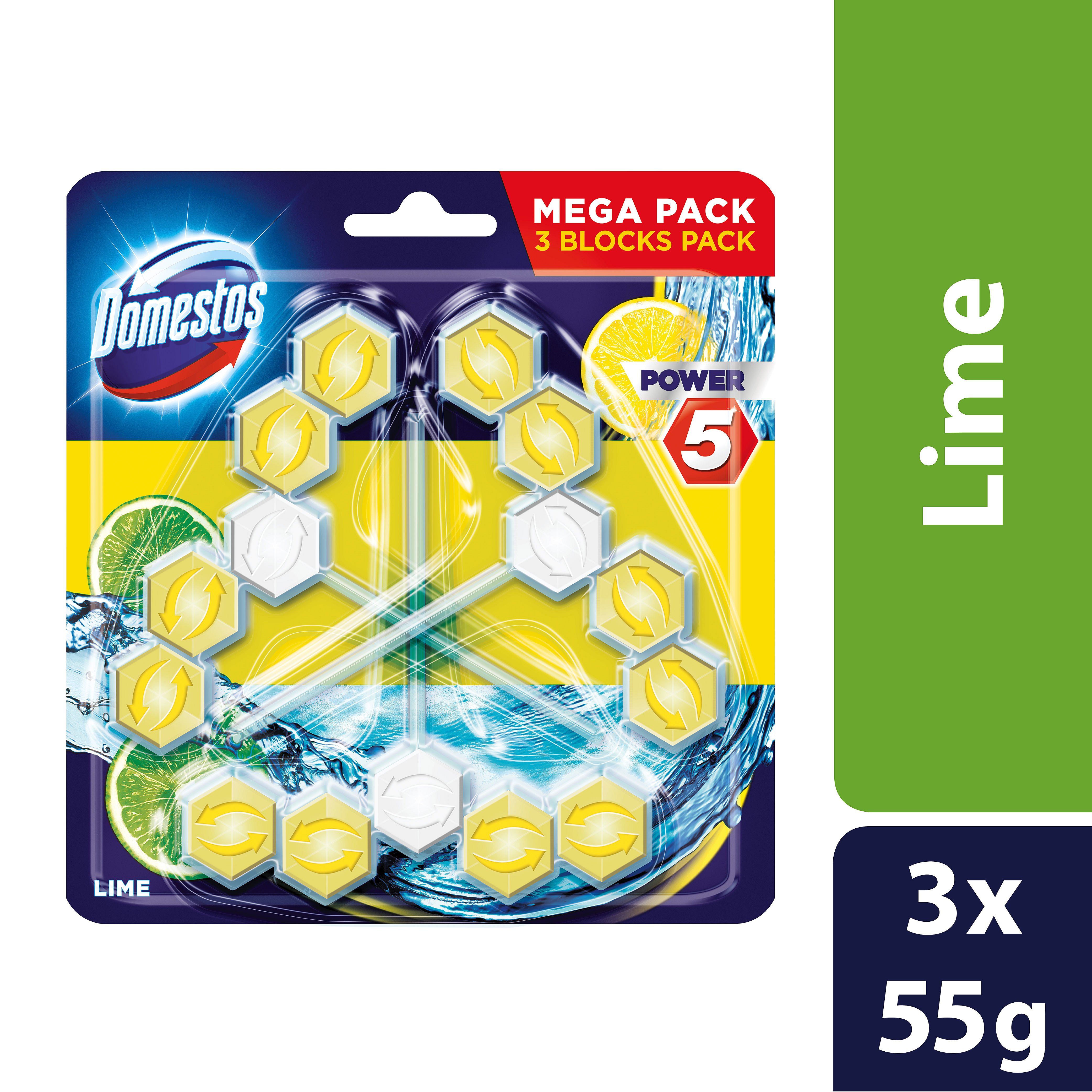 Domestos Power 5 Lime tuhý WC blok  3x 55 g