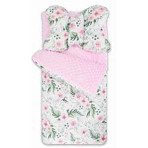 Baby Nellys Fusák do kočárku, spacáček minky s polštářkem Flowers - růžový/sv. růžový