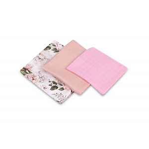 SENSILLO Mušelínové pleny 3 ks – sada různých velikostí - Květy růžové