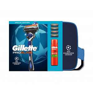 Gillette Xmass sada UEFA holicí strojek + 4 hlavice, taška a gel na holení 200 ml