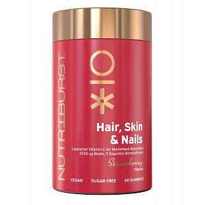 Nutriburst Premium Hair, Skin, Nails gumídci s biotinem, vitamíny, zinkem 60 ks jahoda