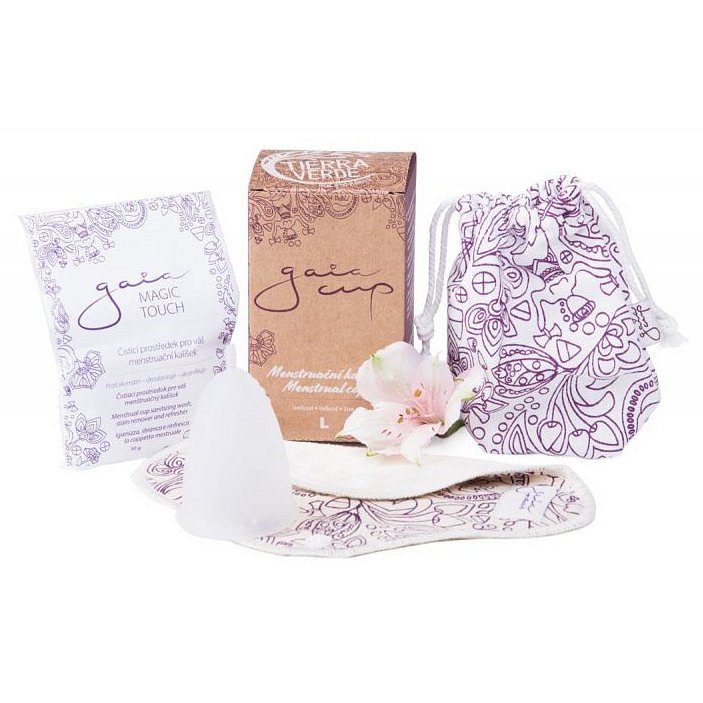 Gaia Cup Menstruační kalíšek - velký - balení včetně slipové vložky a čističe