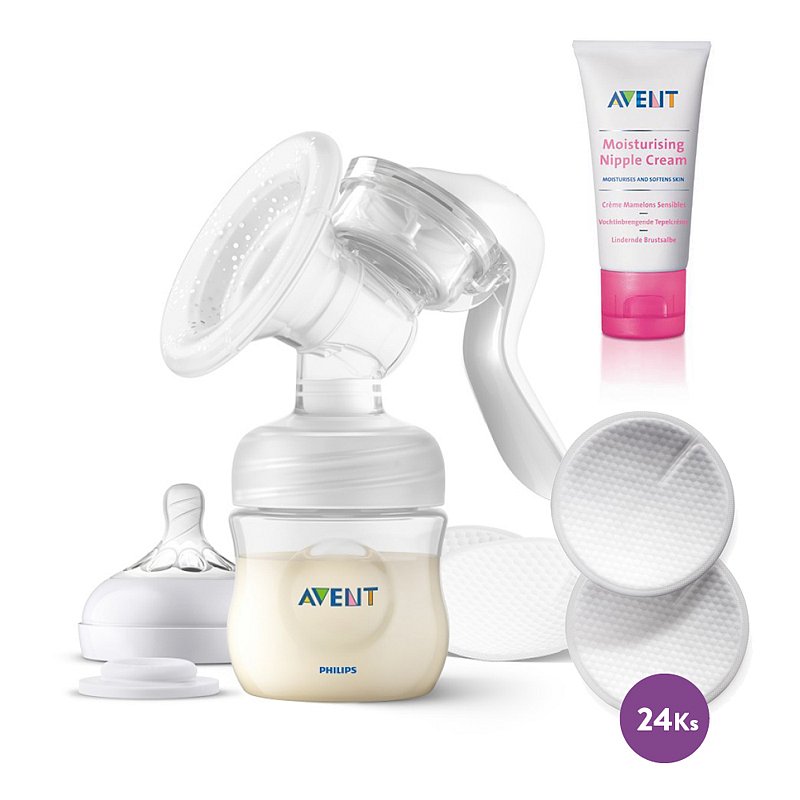 Philips AVENT Odsávačka mléka manuální + Vložky do podprsenky 24 ks + krém na bradavky
