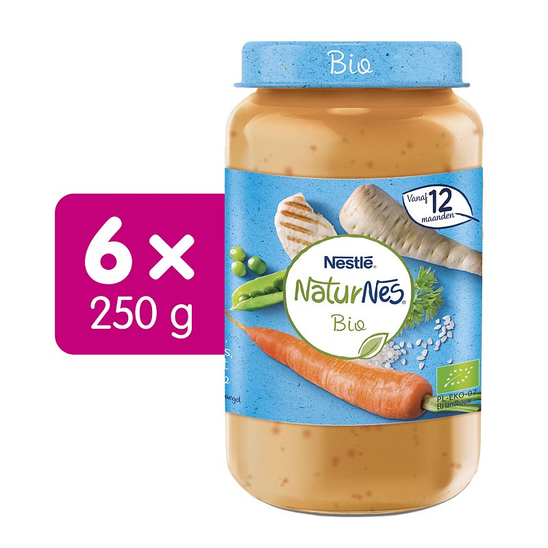 6x NESTLÉ NaturNes BIO Pastinák, hrášek a mrkev s rýží a kuřecím masem 250 g