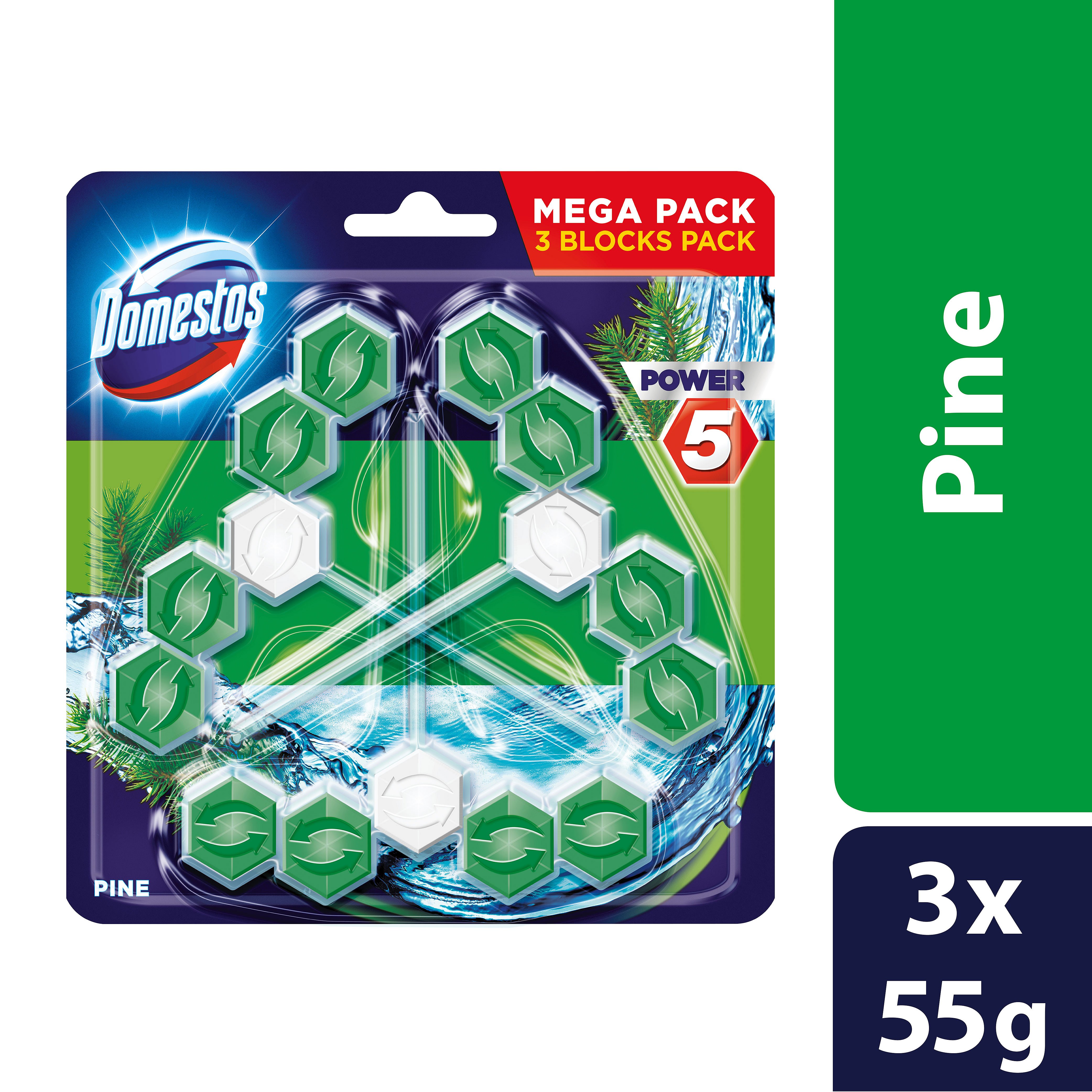 Domestos Power 5 Pine tuhý WC blok  3x 55 g