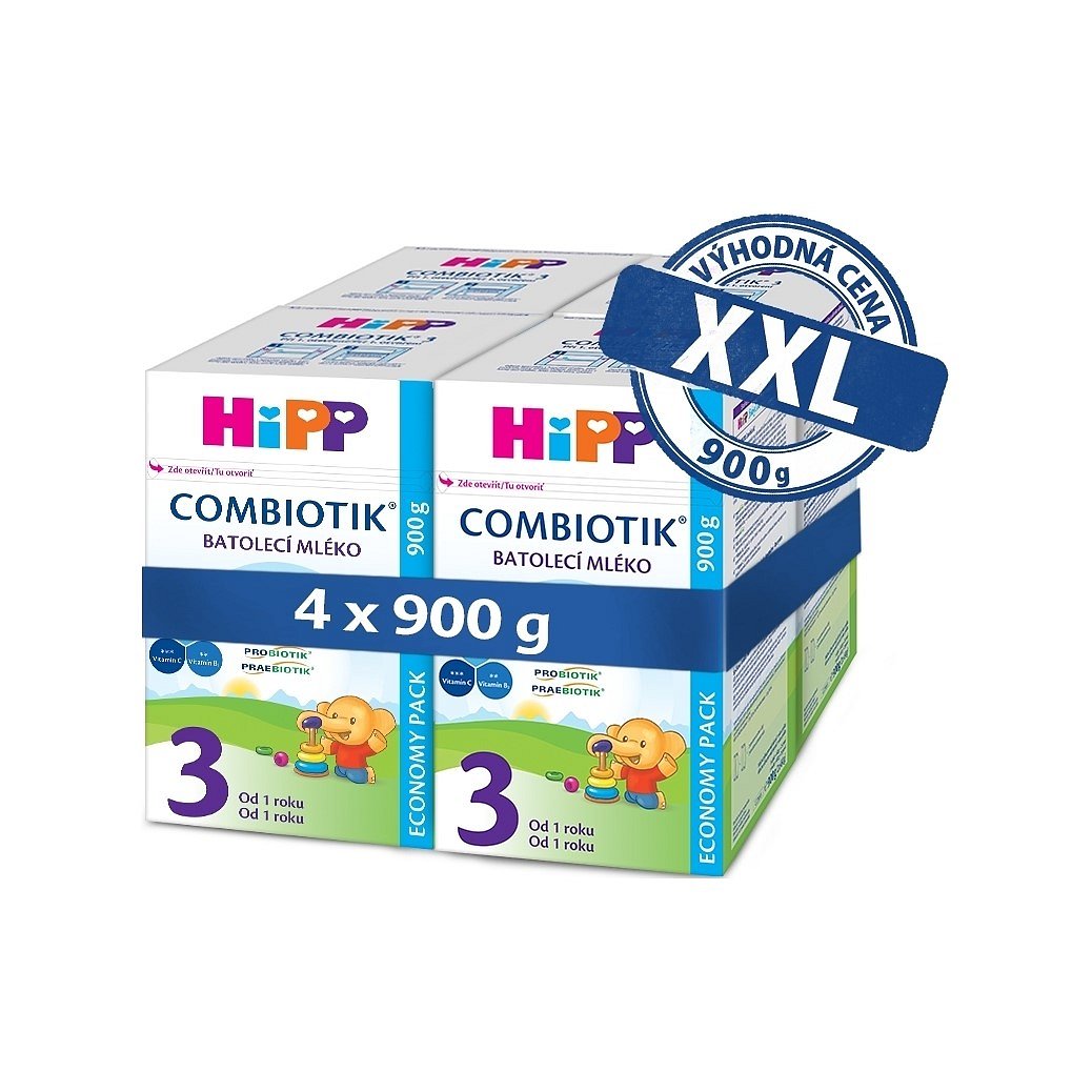 4 x HIPP Batolecí mléko 3 Junior Combiotik od uk. 1. roku, 900 g