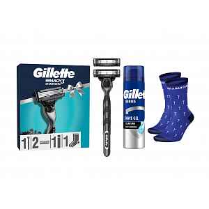 Gillette Xmass sada holicí strojek + 2 hlavice, ponožky a gel na holení 200 ml