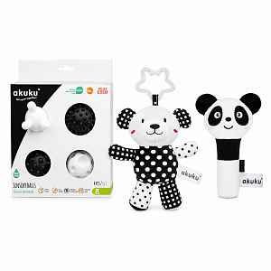 Akuku Sada kontrastních hraček Panda, Medvídek, senzorické balónky