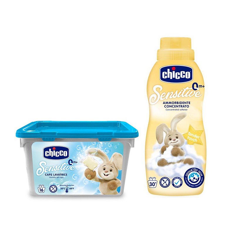 CHICCO Kapsle prací gelové Sensitive 16 ks + Aviváž konc. Jemný dotyk 750 ml