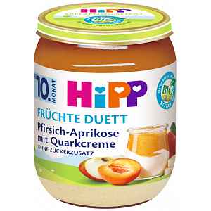 HiPP BIO Ovocný duet Broskev - Meruňka s tvarohovým krémem od 10. měsíce, 160 g