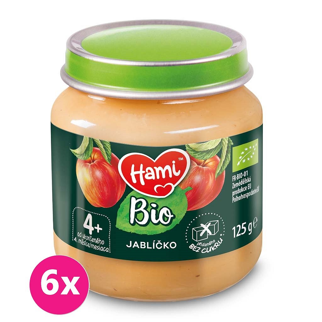 6x HAMI BIO Ovocný příkrm Jablíčko 125 g, 4+