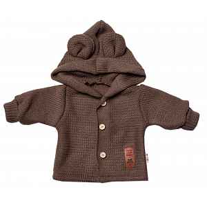 Baby Nellys Dětský elegantní pletený svetřík s knoflíčky a kapucí s oušky, hnědý, vel. 80 vel.  80