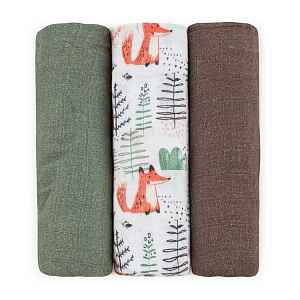 PETITE&MARS Sada plen bambusová mušelínová 3ks Moussy Forest Fox 68 x 68 cm