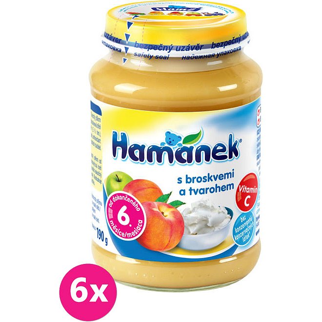 6x HAMÁNEK S broskvemi a tvarohem (190 g) - ovocný příkrm