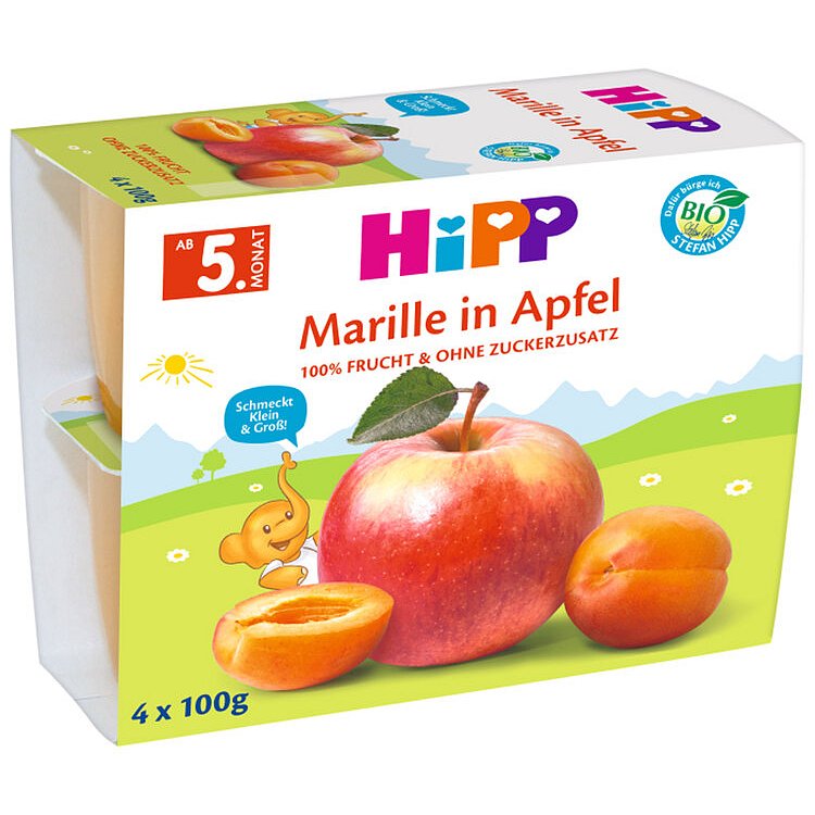 HIPP BIO Jablka s meruňkami 4x100 g, od ukončeného 4. - 6. měsíce