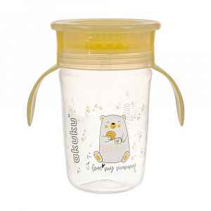 Akuku Nevylévající hrneček s úchyty, I love mum Mummy 240 ml, transparentní/žlutý