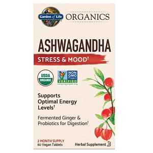 Garden of Life Organics Ashwagandha Stress & Mood, extrakt, 60 rostlinných tablet