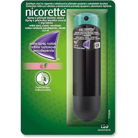 Nicorette® Spray s příchutí lesního ovoce 1mg/dávka, orální sprej, roztok 13.2ml/150dávek